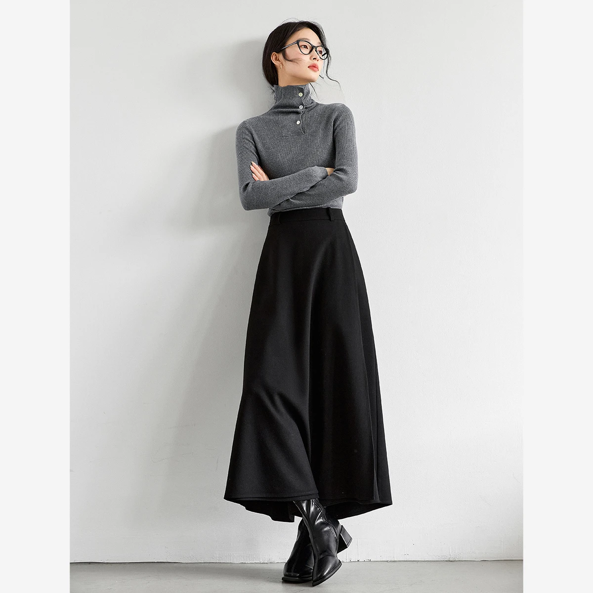 VIMLY Women's Black Long Pants Casual Draped Wide Leg Ladies Trousers Office Wear Zip Up High Waist Loose Female Pants M9588