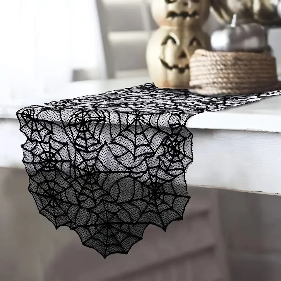 4-teiliges Set Halloween-Tischdecke Spinnennetz Kamin Einweg-Fledermaus-Spinnen-Tisch-Rolle Runde Tischdecke Lampenschirm-Dekoration – Detail 6