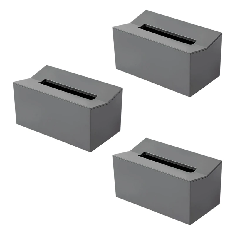 

3X Kitchen Tissue Box Cover Napkin Holder For Paper Towels Box Gray