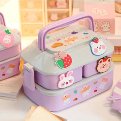 Fiambrera portátil Kawaii para niños y niñas, caja de plástico para Picnic, microondas, con compartimentos, contenedores de almacenamiento lonchera fiambrera infantil fiambreras para comida lonchera kawaii