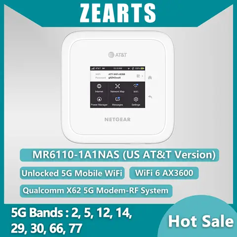 NETGEAR Nighthawk MR6110 M6 AT&T WiFi 6 모바일 핫스팟 라우터(밴드 포함)(박스 없이 95% 새 제품 사용)