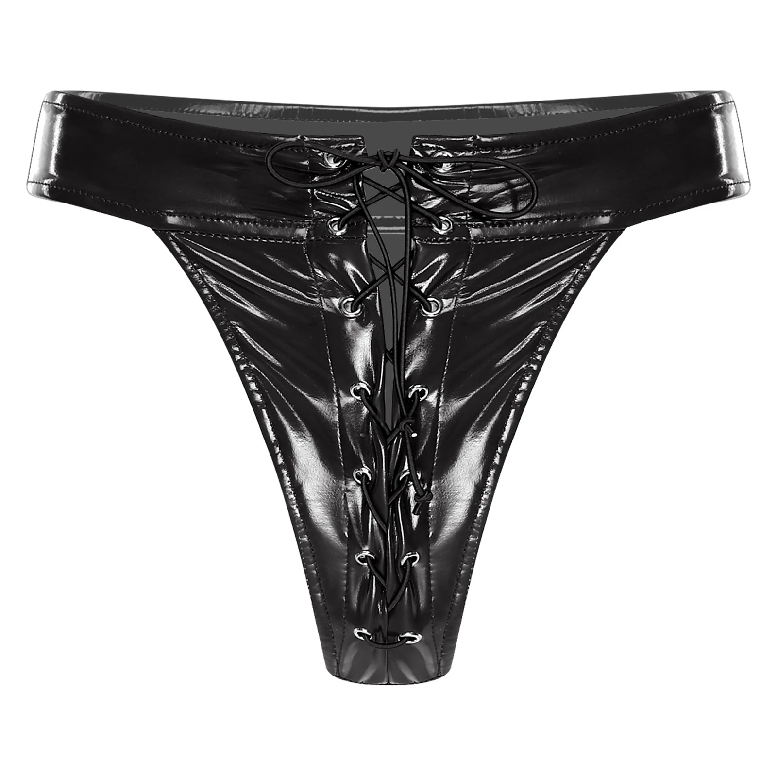 

Women's Sexy PU Leather Panties Underwear Eyelets Lace-up T-back Bikini Briefs Lingerie for Dating Night Couple Games Underpants