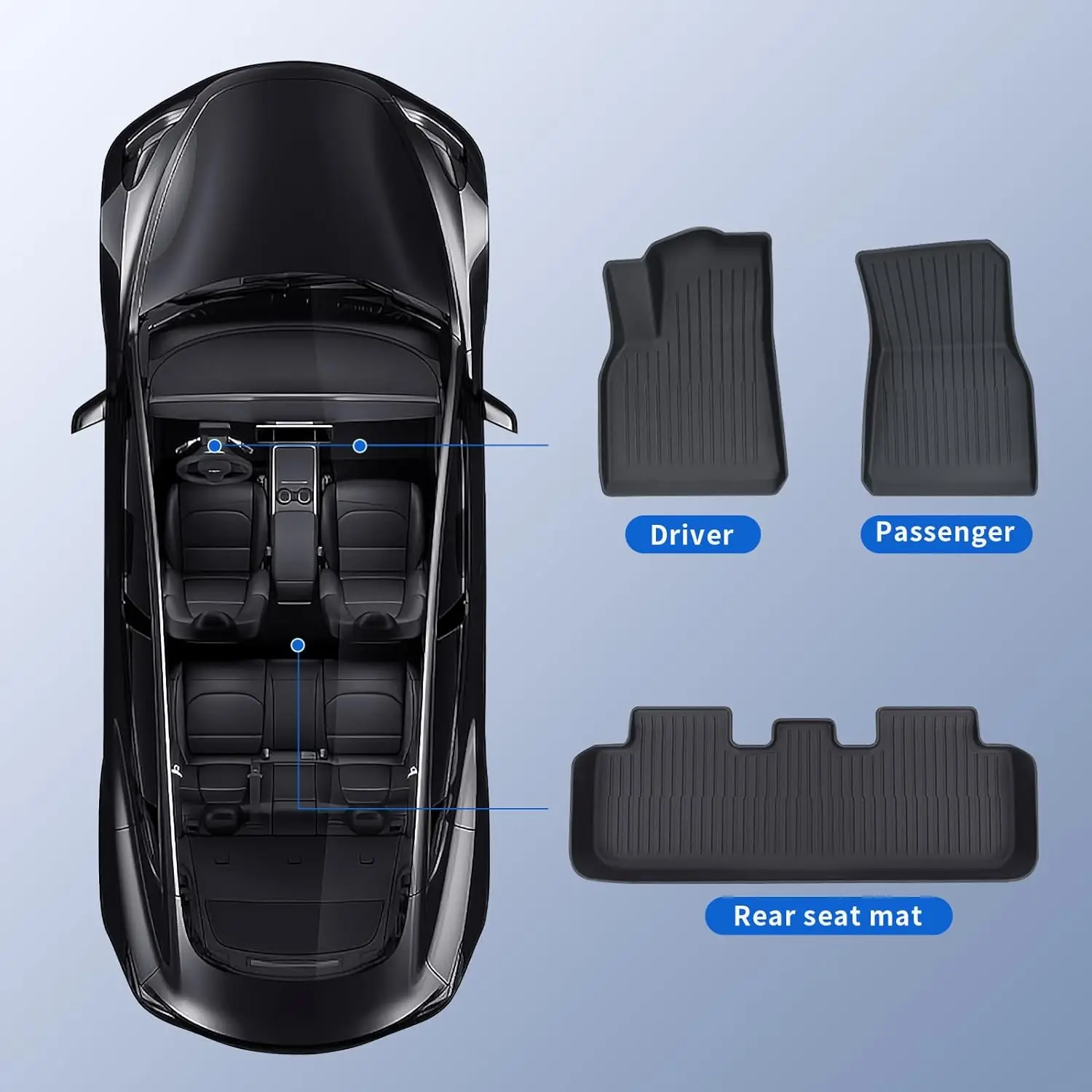 PECHAM For Tesla Floor Mats Model 3 Y 2019-2024 Car Four Seasons Waterproof Non-slip Floor Mat NEW TPE Special Car Accessories