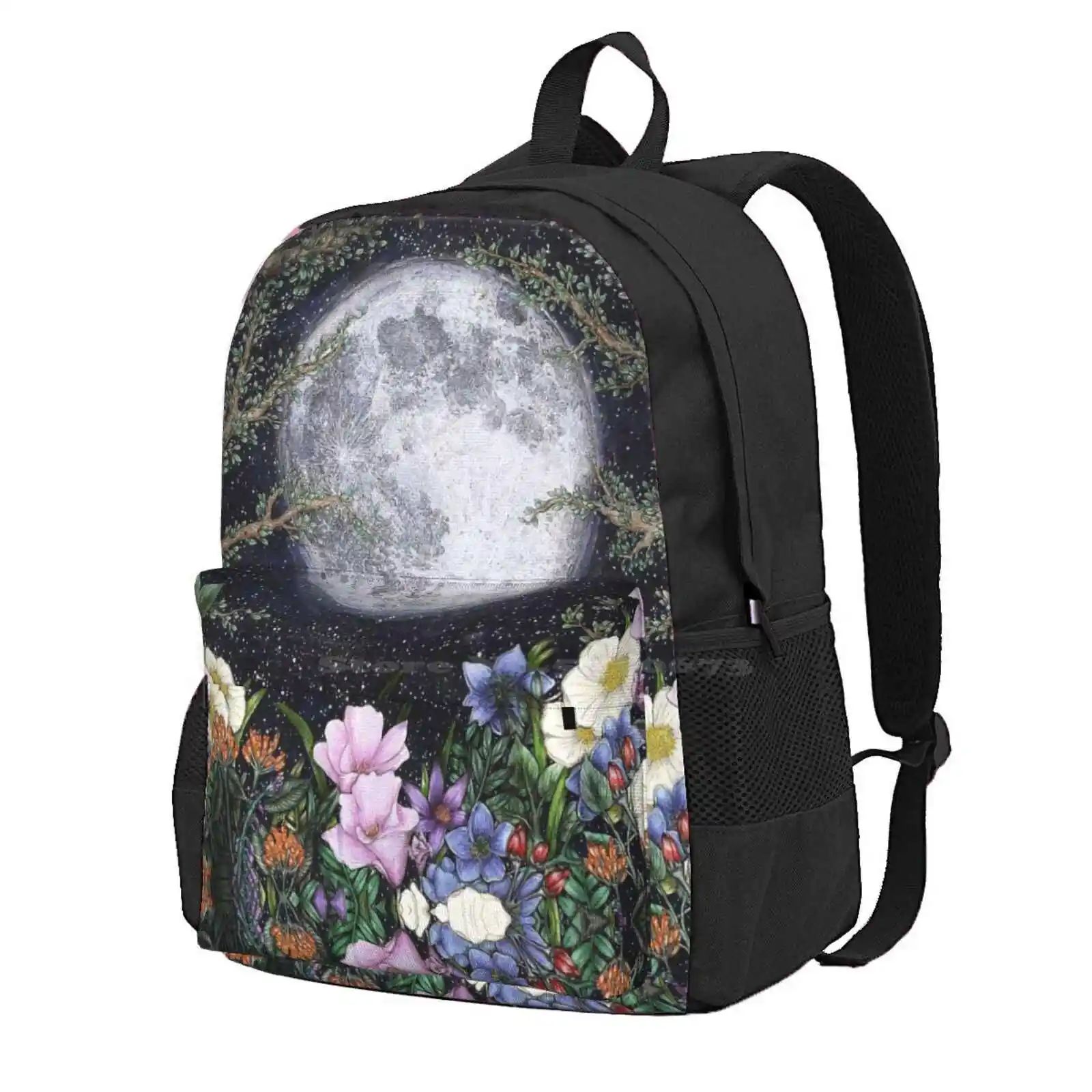 Midnight In The Garden Ii Hot Sale Schoolbag Backpack Fashion Bags Luna Midnight Flowers Floral Tree Nature Wildlife Magical