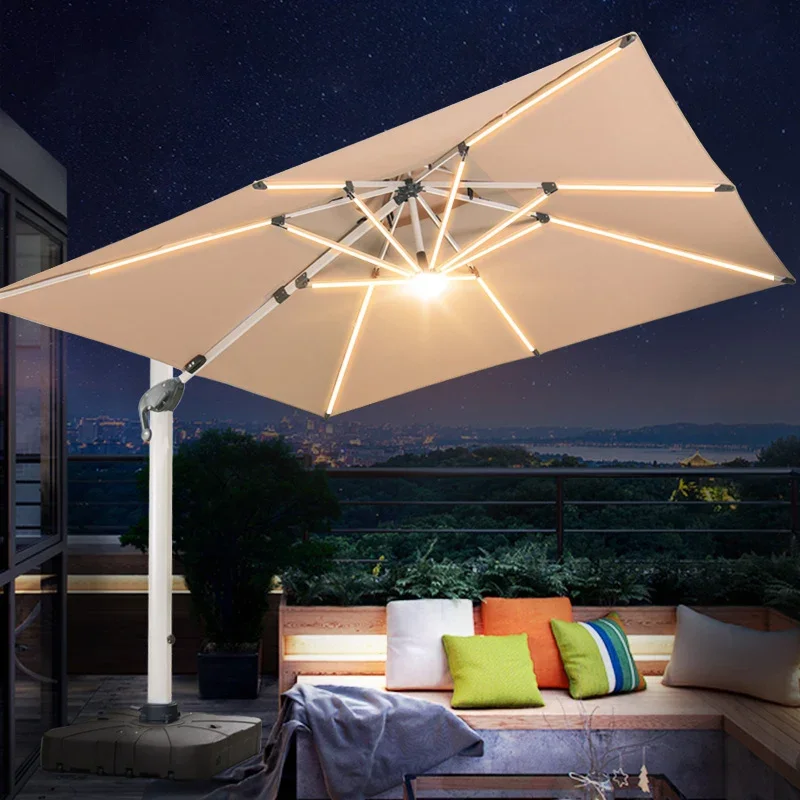 

led parasol outdoor waterproof aluminum sun solar light sunshade garden patio umbrella