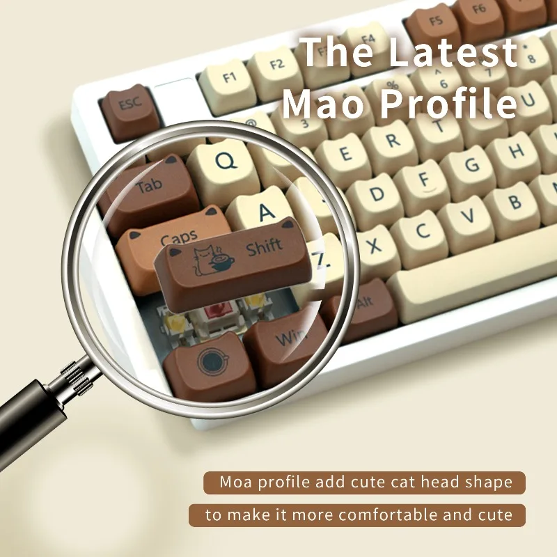 

XVX MAO профиль кофейный кот колпачки для клавиш милое мяу колпачки для клавиш PBT термосублимационная механическая клавиатура колпачки для клавиш кошка набор для девочек подарок