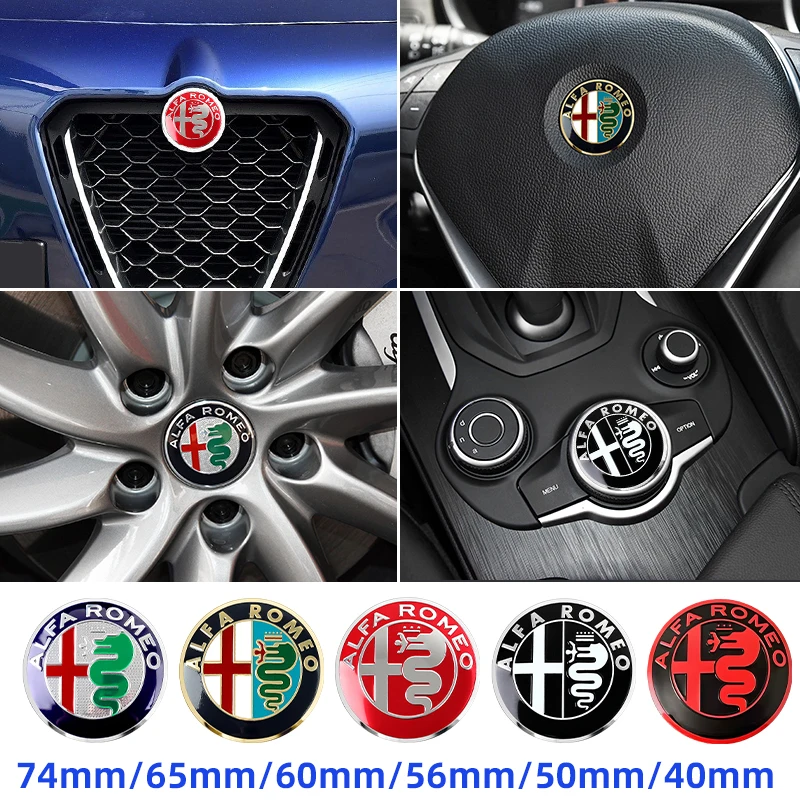 Car Hood Trunk Steering Wheel Badge Wheel Center Cap Emblem For Alfa Romeo Giulia Stelvio Giulietta 156 159 147 Tonale Brera