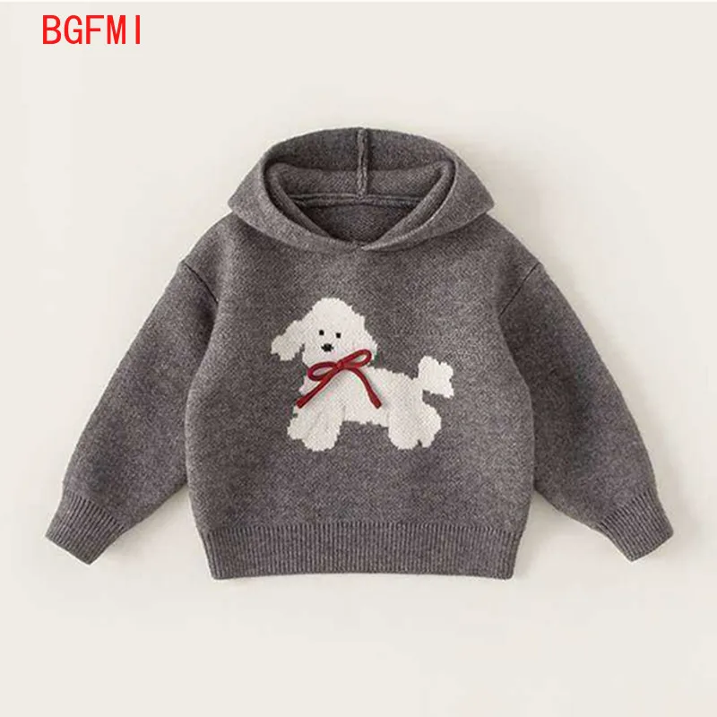

Autumn/Winter Kids Sweater Dog Cartoon Girls Knitwear 3-11Year Long Sleeve Children Clothes Baby Girl's Bow Tops