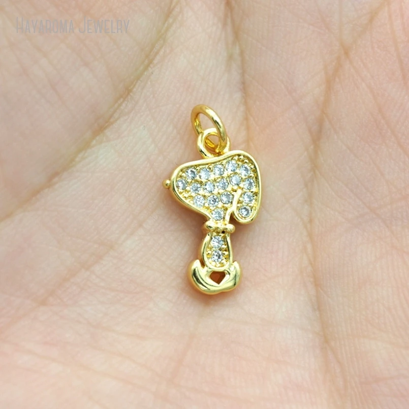 5Pcs Gold Color Metal Cubic Zirconia Wholesale Pendant Animals Puppy Invisible Setting Jewelry Copper Charms PM52822