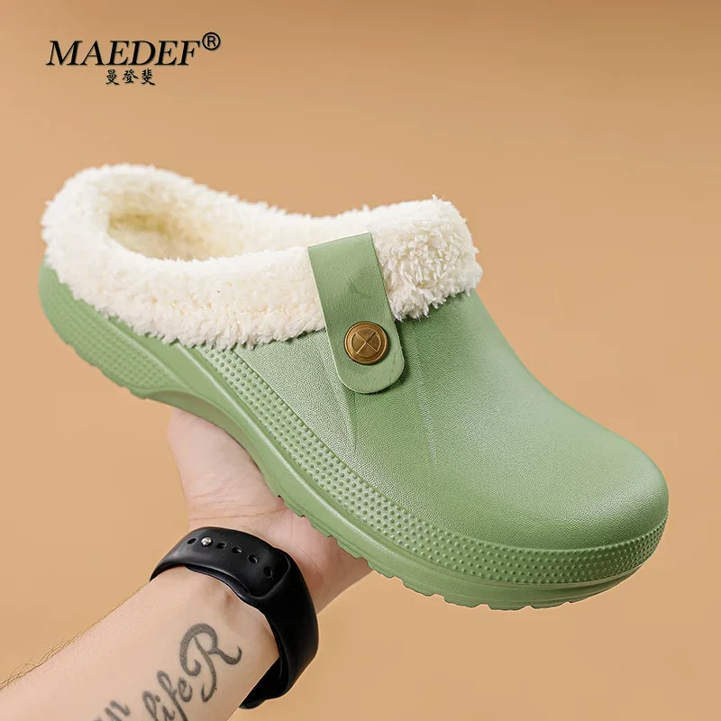 

MAEDEF Men Winter Toe Wrap Warm Solid Color Cotton Slippers Thick Soft Sole Slides Couple Indoor Floor Flat Home Non-slip Shoes