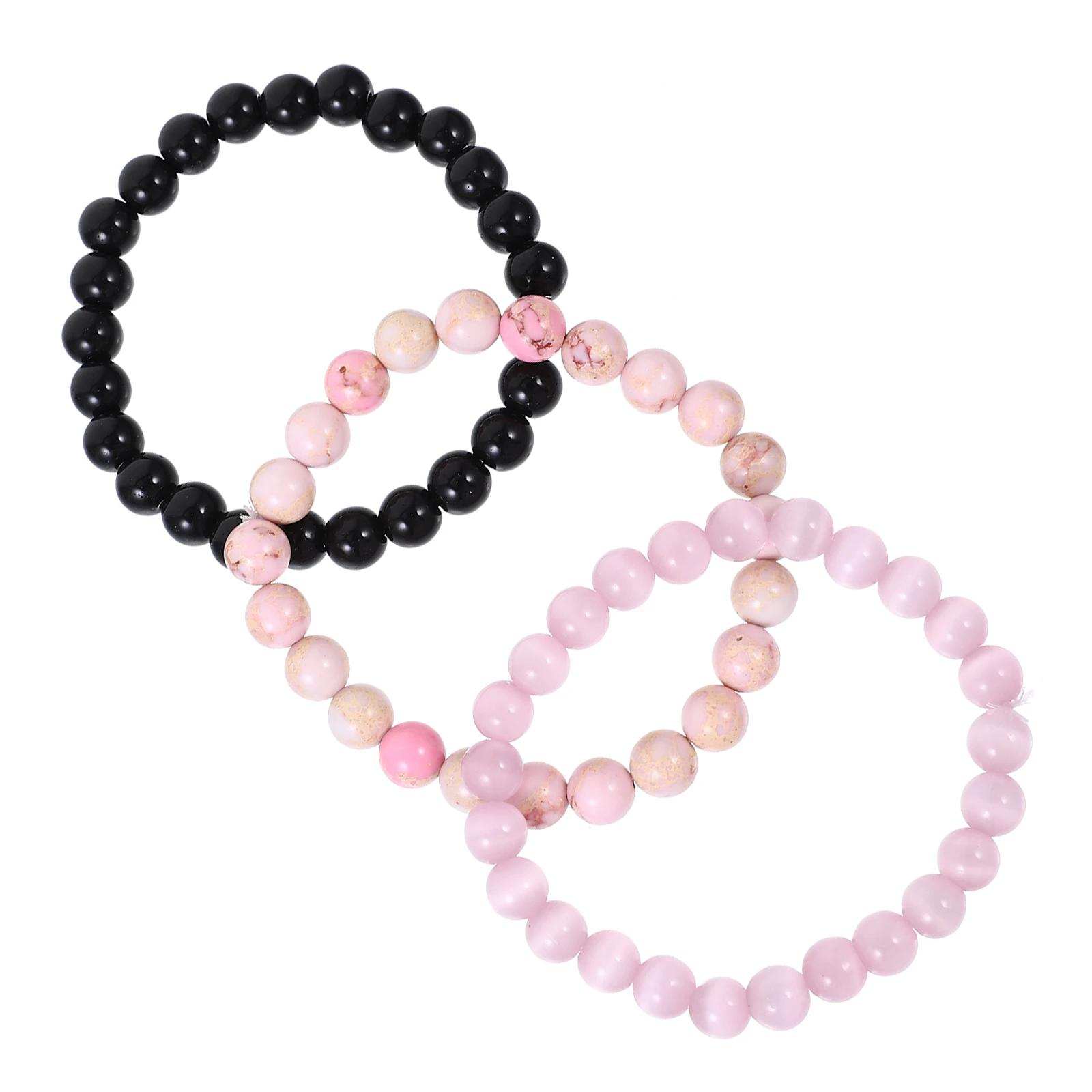 

3 Pcs Beaded Stretch Bracelets Stone Material Wear Resistant Durable Casual Official Occasions Christmas Gift Families Friends