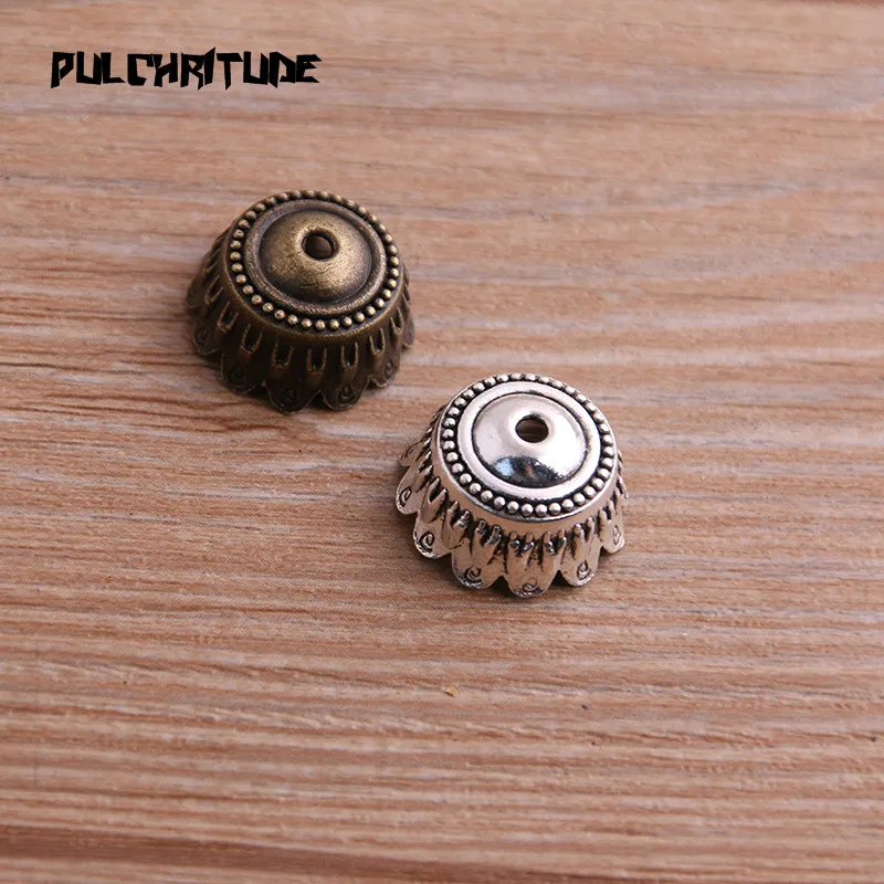  8pcs 9*17*17mm Two Color Retr Bead Caps Charm Hollow Round Pendants Jewelry Accessories DIY Receptacle Charms