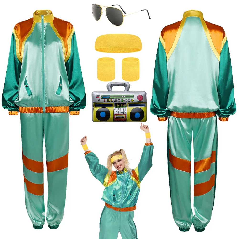 70s 80s Women Coslplay Workout Costume Retro Vintage abbigliamento copricapo per adulti Party Stage Performance Suits Halloween Oufits