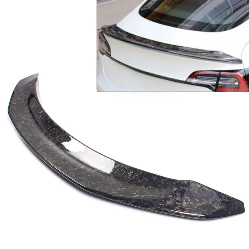 

V Style Black Forged Carbon Fiber Trunk Lid Spoiler Wing for 2017-2023 Model 3