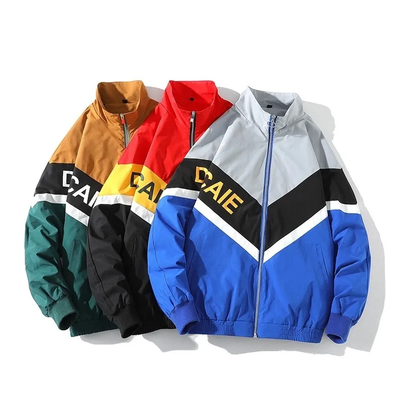 Men Hip Hop Streetwear Jacket Coat Patchwork Harajuku Jacket Windbreaker Oversized Track Jacket Pocket Hip Hop Bomber Jacket