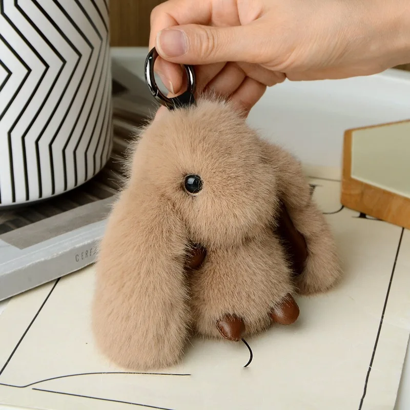 Cute Fluffy Rabbit Fur Keychain, Pompon Bunny Keychain, Pingente de saco para casal, Chaveiro colorido do carro, Joias, 10cm, Novo