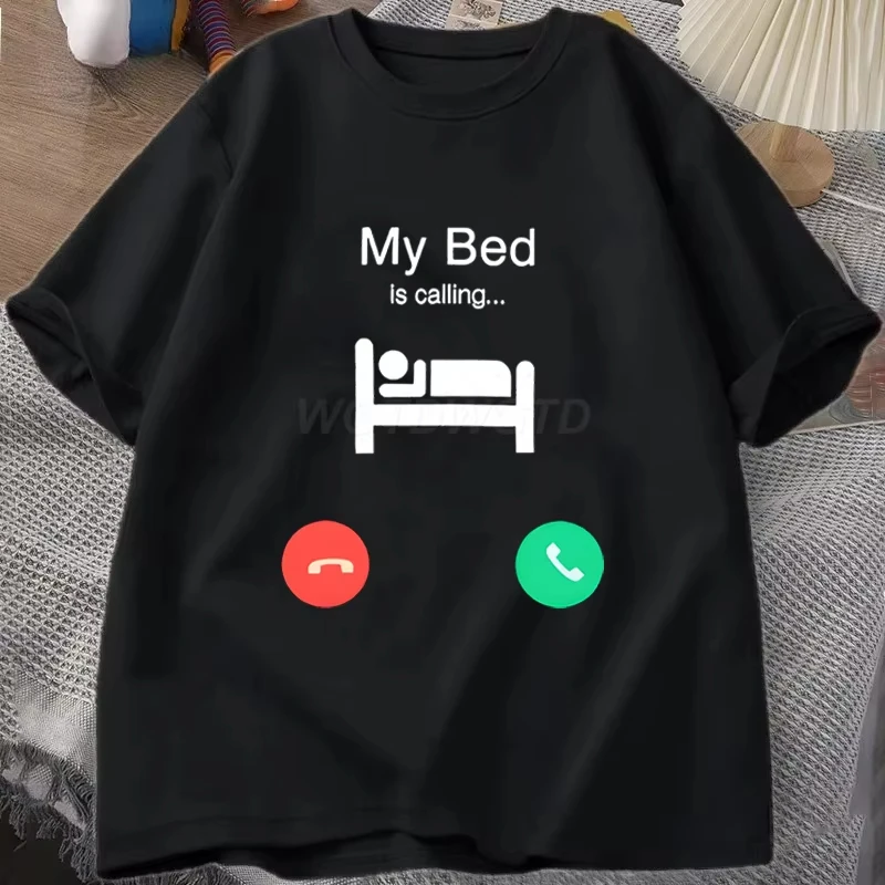 My Bed Is Calling Graphic T Shirts for Men Women Phone Call Design Funny Unisex Clothes Summer Short Sleeve T-Shirt O Neck Tee