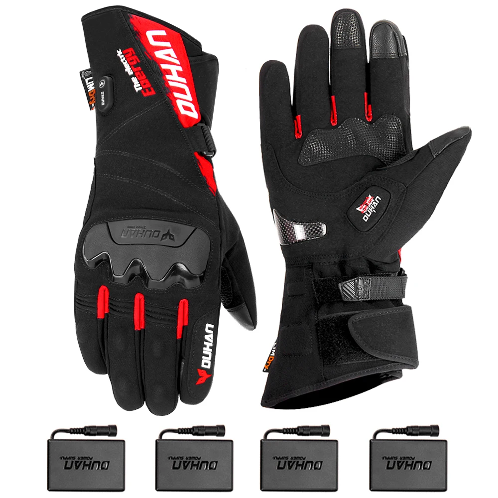 DUHAN Motorcycle Gloves Heated Motorbike Motocross Riding Cycling Bicycle Full Finger Gloves Heating Moto Gloves Waterproof