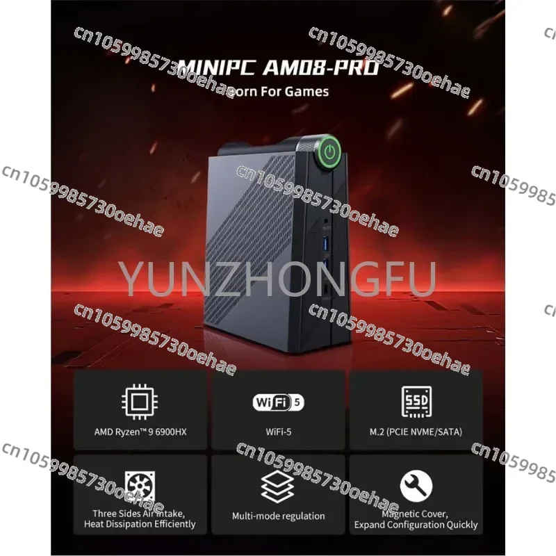 2023 New AM08 PRO Gaming MINI PC Computer Ryze N 9 6900HX DDR5*2 4800Mhz 32G/64G 512G 1TB M.2 2280 NVME/ NGFF Stand Up Mini PC