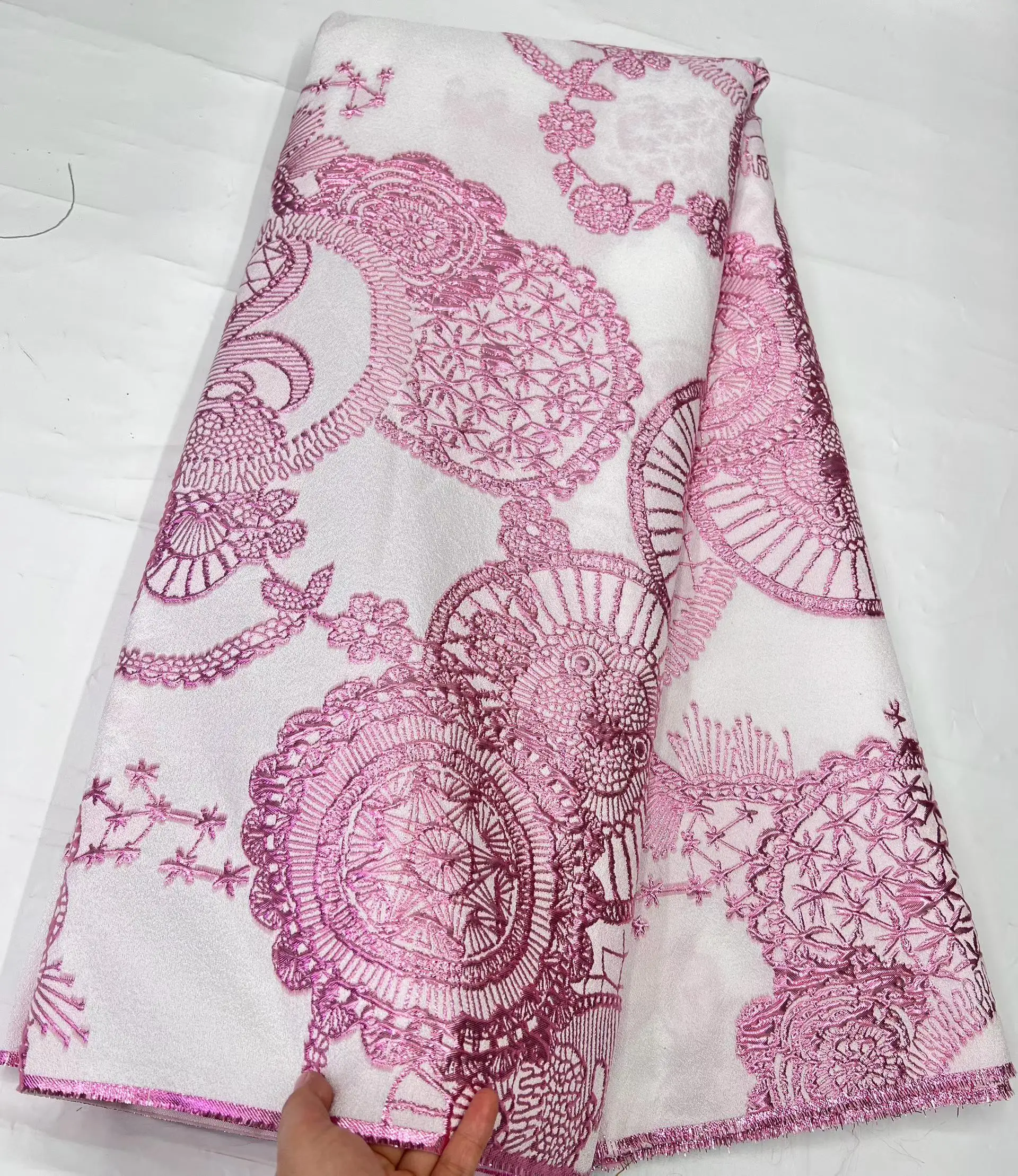 2026 African Jacquard Organza Brocade Fabric Nigerian Damask Tulle Mesh Gilding Lace French Net Material Brocard Tissu 5Yard
