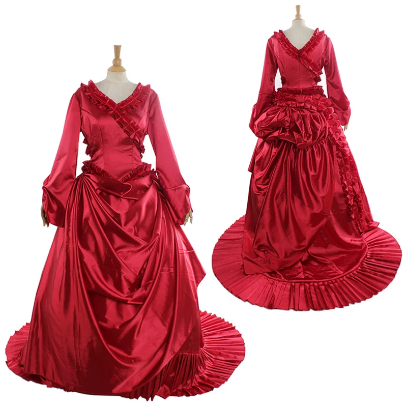 Dracula Mina Red Bustle Vampire Dress Cosplay Costume Women Fancy Party Outfit Victorian Wedding Baroque Ball Gown