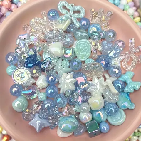 50g Iridescent Mixed Acrylic Beads - Decorative Star & Bow Charms for DIY Jewelry Making, Bracelets, Necklaces, Hair Accessories
