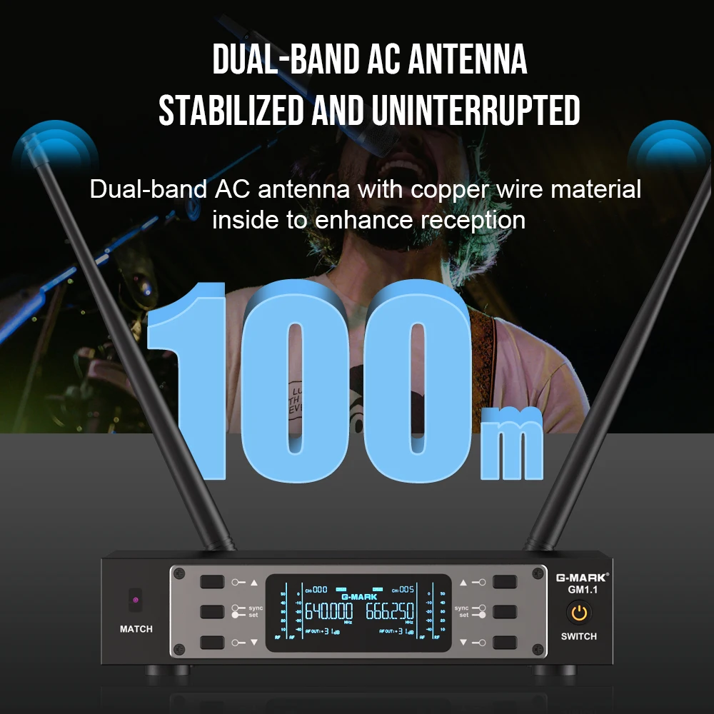 Wireless Microphone G-MARK GM1.1 Professional UHF Frequency Adjustable Metal Handheld Karaoke Mic For Party Show Teaching
