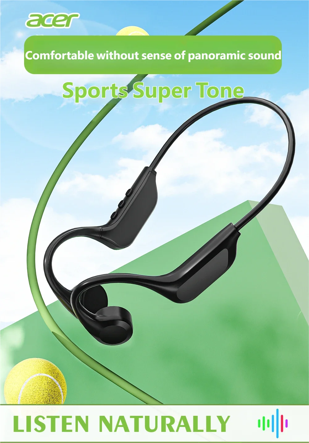 Original Acer OHR709 Knochenleitungs-Kopfhörer Bluetooth 5.4 Kabelloses Headset Wasserdichte Ohrbügel-Sportkopfhörer mit Mikrofon – Detail 1