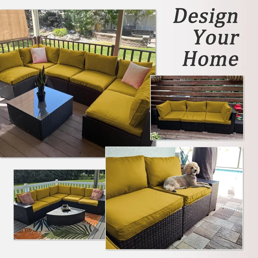 14 capas de almofada do pátio exterior dos pces, capas impermeáveis substituíveis da mobília, capas antiderrapantes exteriores com zíperes, sofá 3 tamanhos