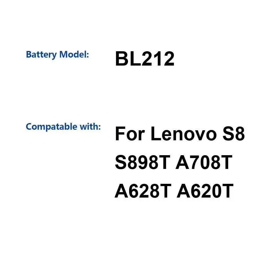 

Стабильный аккумулятор для мобильного телефона Lenovo S8 S898T A708T A628T A620T 2000 мАч BL212