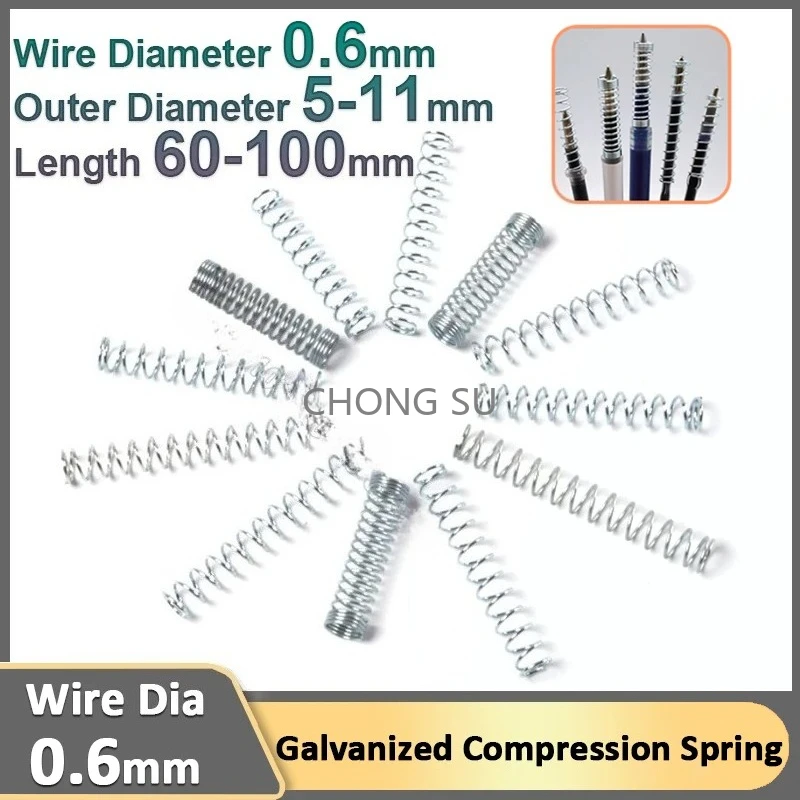 

0.6mm Galvanized Spring Steel Compression Spring Return Release Pressure Spring Zinc Plated OD 5 6 7 8 9 10 11mm Length 60-100mm
