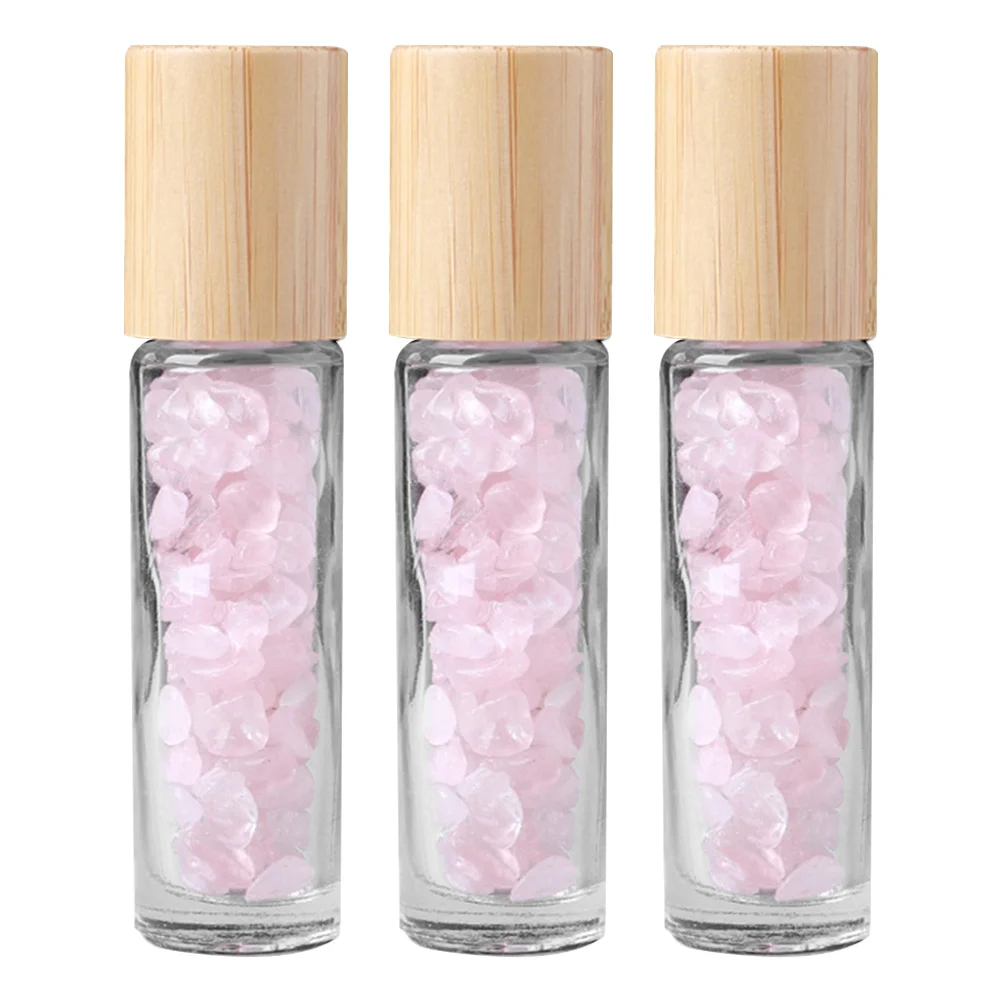 

3Pcs Natural Crystal Roll-on Bottles Pink Leakproof Essential Oil Containers Bottles for Perfume DIY Travel Storage
