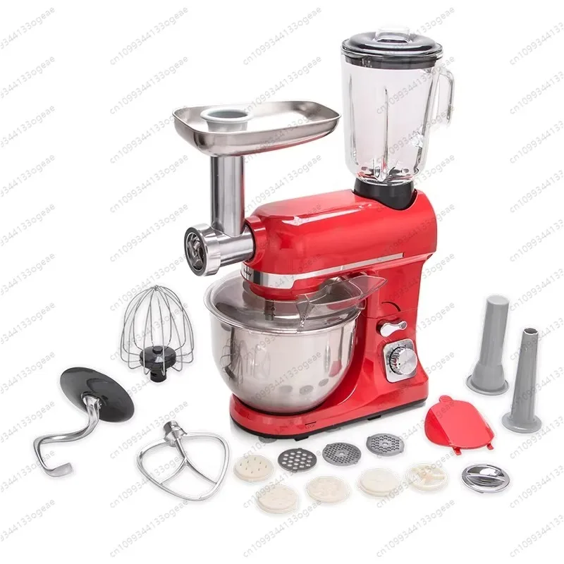 

Red 6-in-1 Stand Mixer 5L,with SUS304 Bowl Juicer & Grinder,120V Electric Kitchen Mixer for Baking Blending Gift