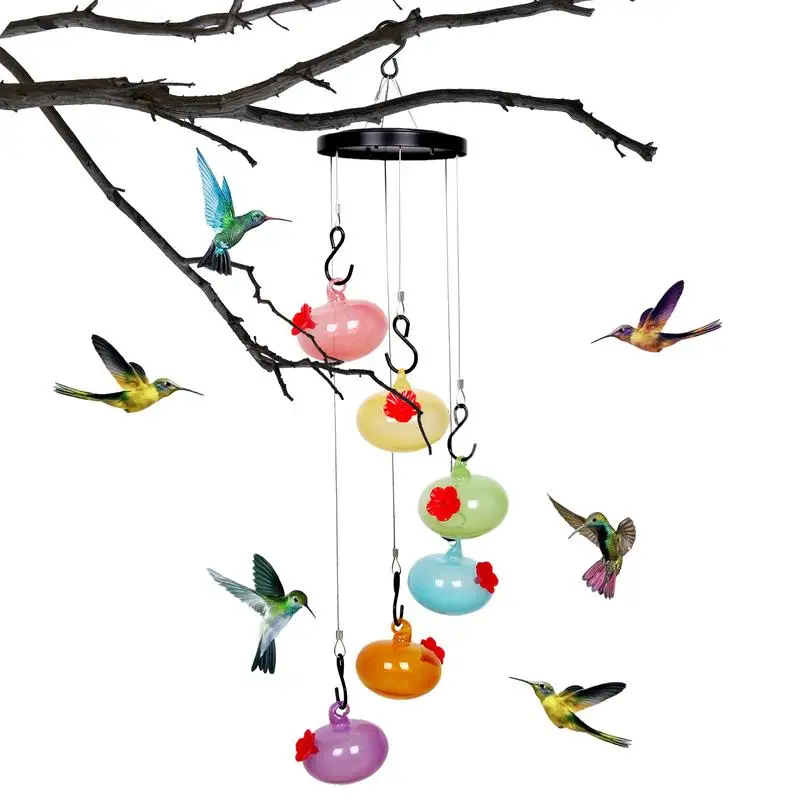 Windchime Hummingbird Feeder Bird Feeder For Viewing Hand Blown Glass Charming Hummingbird Feeders Garden Decor Outdoors Window