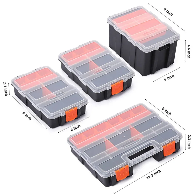 Cassetta degli attrezzi portatile multi-griglia per parti in plastica, scatola di immagazzinaggio per viti combinate, cassetta degli attrezzi con divisori in plastica rimovibili personalizzabili