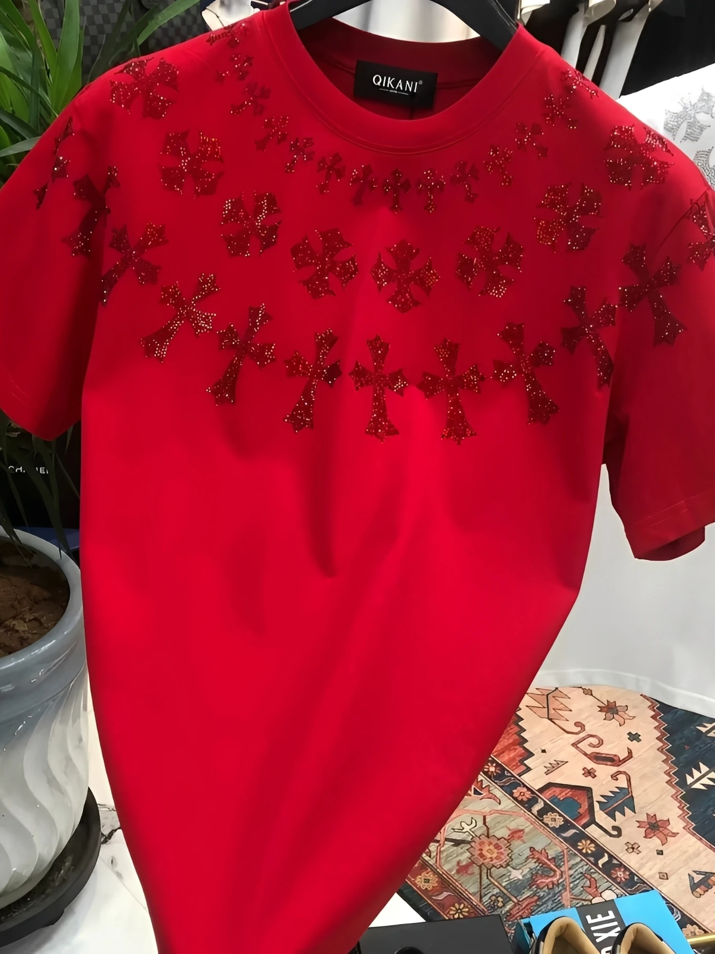 

Men's Faionable Casual ort Sve T-irt Diamond Studded Versatile Base irt Autumn Winter New Arrival Breathable Polye...