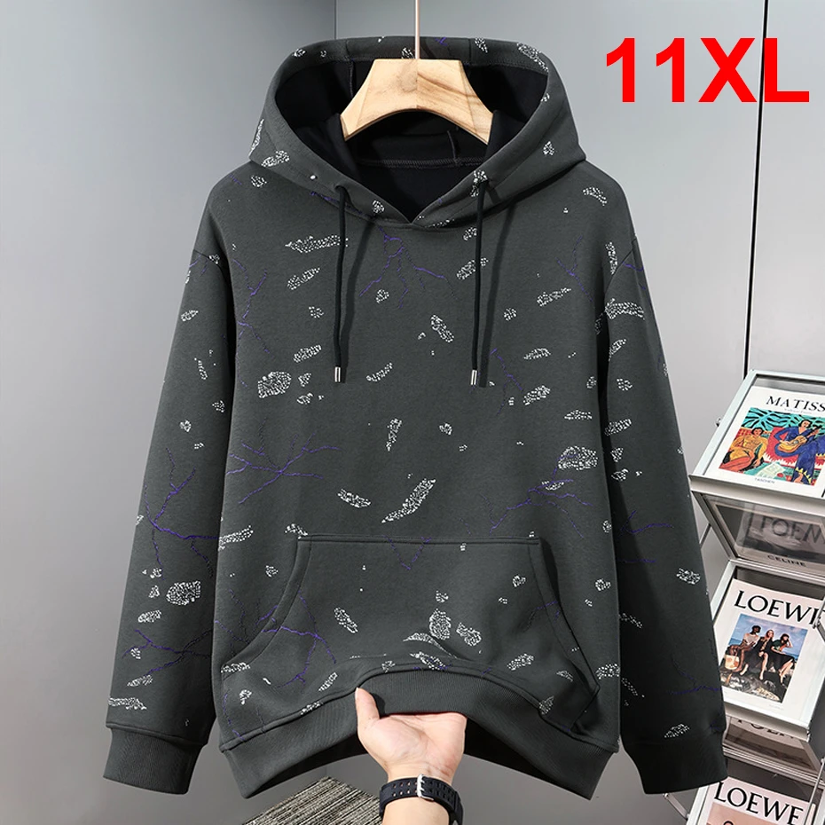 

Мужская толстовка с капюшоном 11XL больших размеров, весенне-осенний пуловер с модным принтом, повседневная толстовка с капюшоном, большой размер 11XL