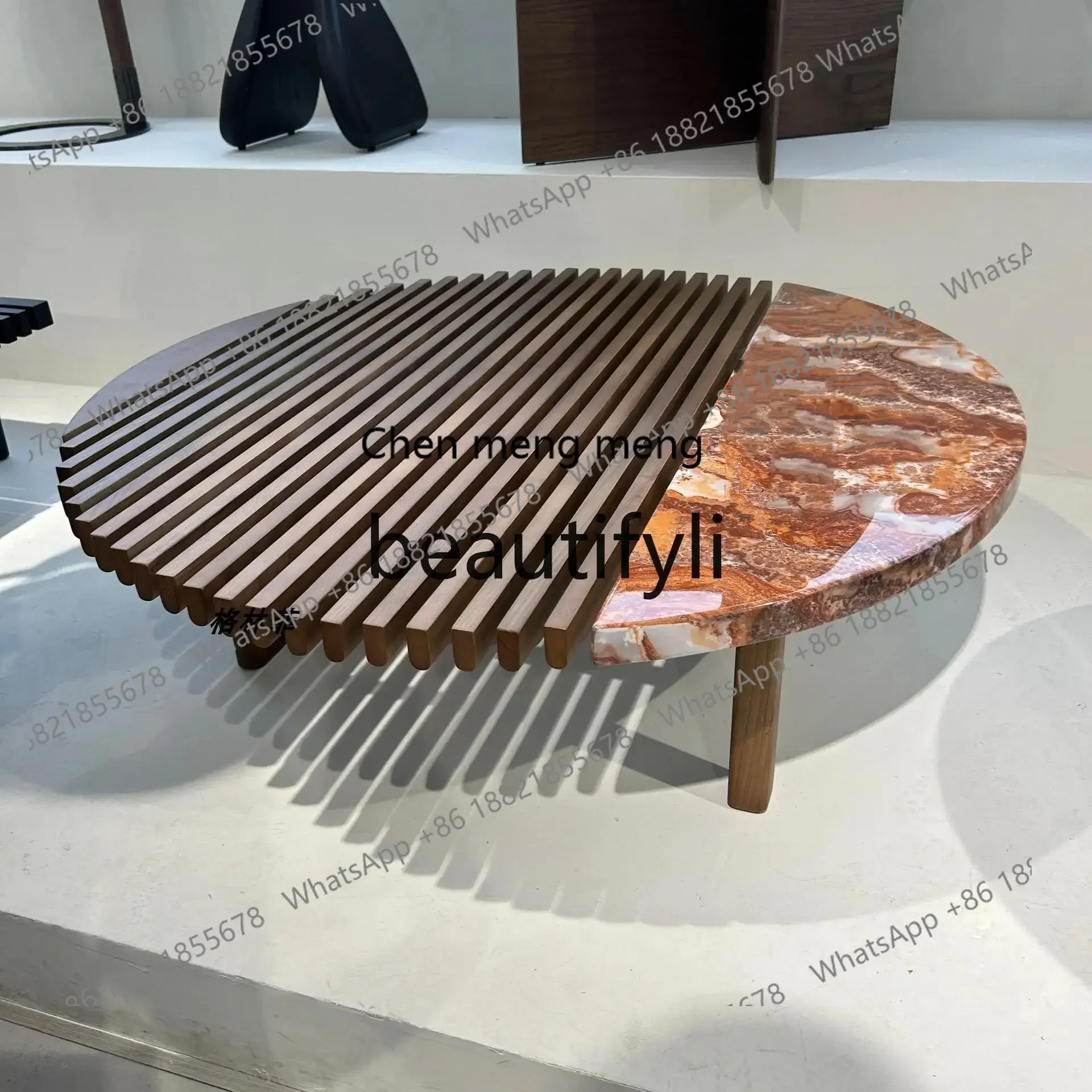 

SS Italian minimalist modern minimalist round coffee table marble solid wood silent wind art courtyard coffee table7304