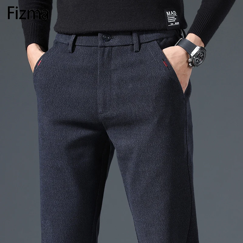 Fizma, ropa para hombre, pantalones para hombre, novedad de otoño en pantalones rectos sueltos informales para hombre, pantalones formales de talla grande de algodón grueso para invierno para hombre