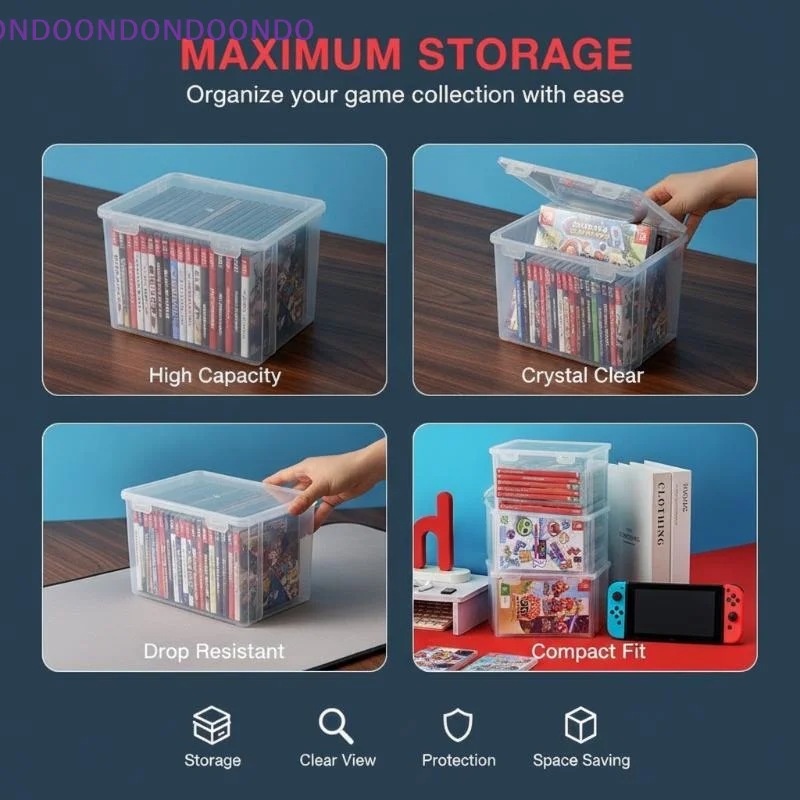 Transparent Plastic Game Storage Box Large Capacity And Dustproof Lid For Gamers Organizing Video Game Cartridges