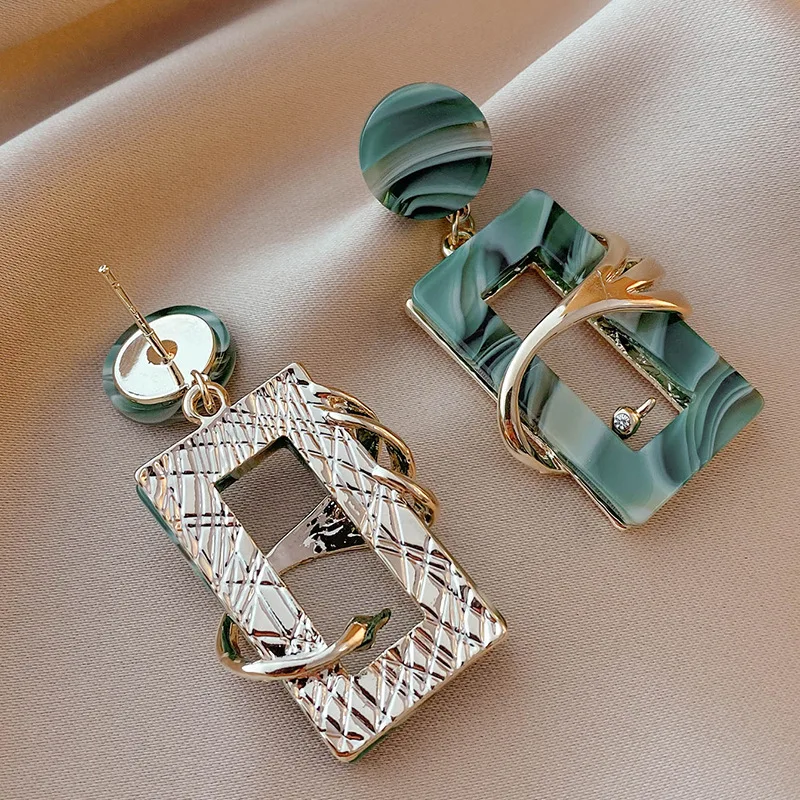 Green Acrylic Earrings Inset Rhinestone Geometric Square Earrings Ins Fashion Temperament Earrings Accessories Wholesale 183