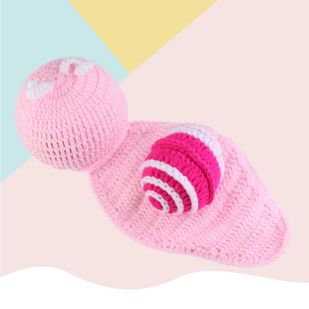 

Baby Photo Props Costume Childrens Wool Snail Pattern Set Pink Newborn Hat Handmade Breathable Unisex Baby Shower