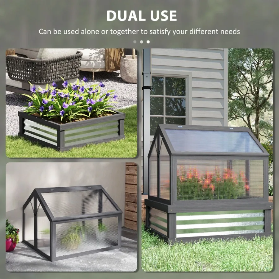 طقم سرير على شكل زهرة للحديقة مع زارع بإطار خشبي بارد مقاس 35.5 × 31.5 × 36 رمادي #4