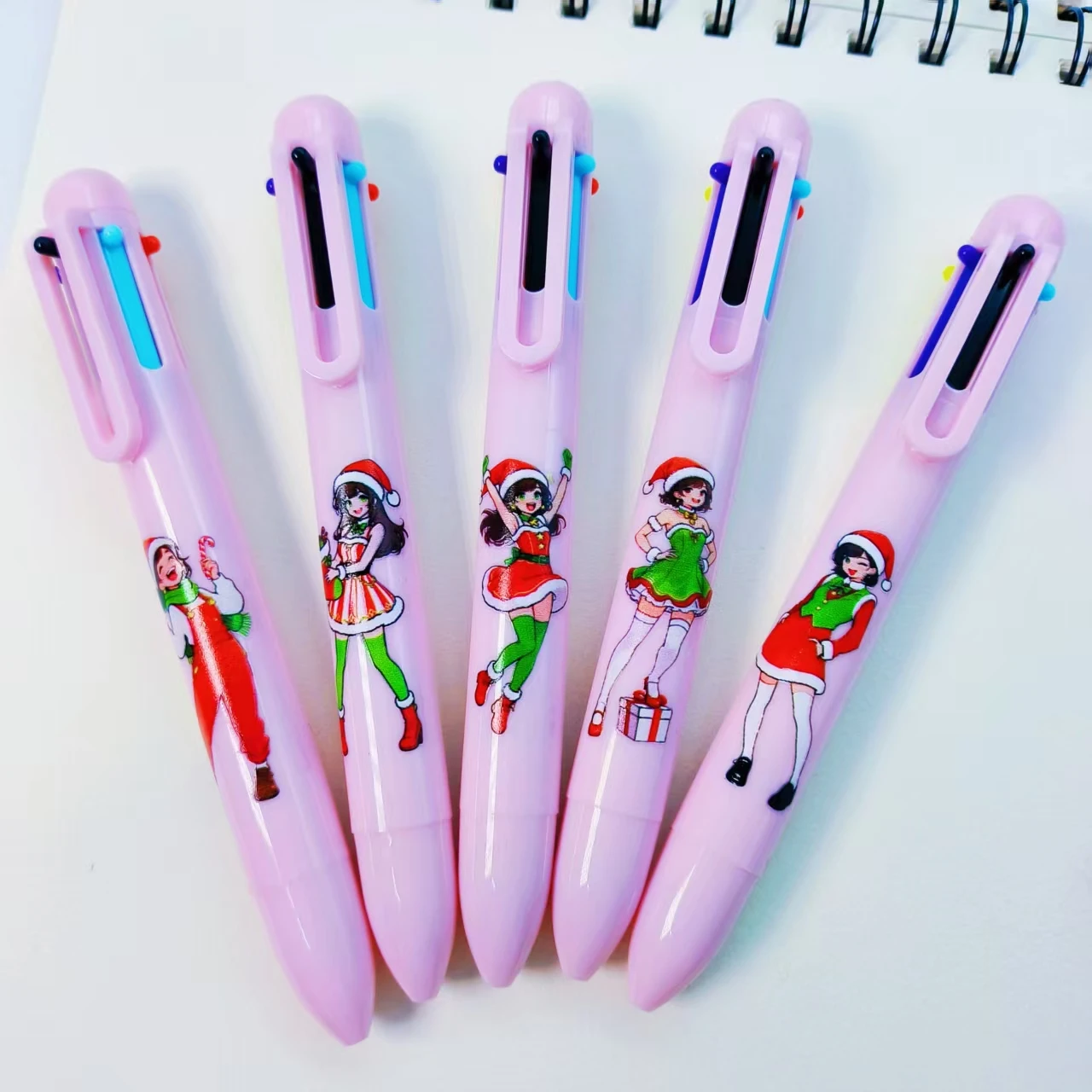 

6/12 шт., разноцветные ручки в стиле «Жевет и забавная девушка», розовые шариковые ручки «Рождественская девушка», разноцветные шариковые ручки «шесть в одном»
