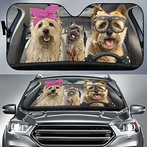 Funny Cairn Terrier Driving Headband and Eyeglasses Dog Family Car Sunshade, Gift Idea for Cairn Terrier Mom, Car Windshield Dur