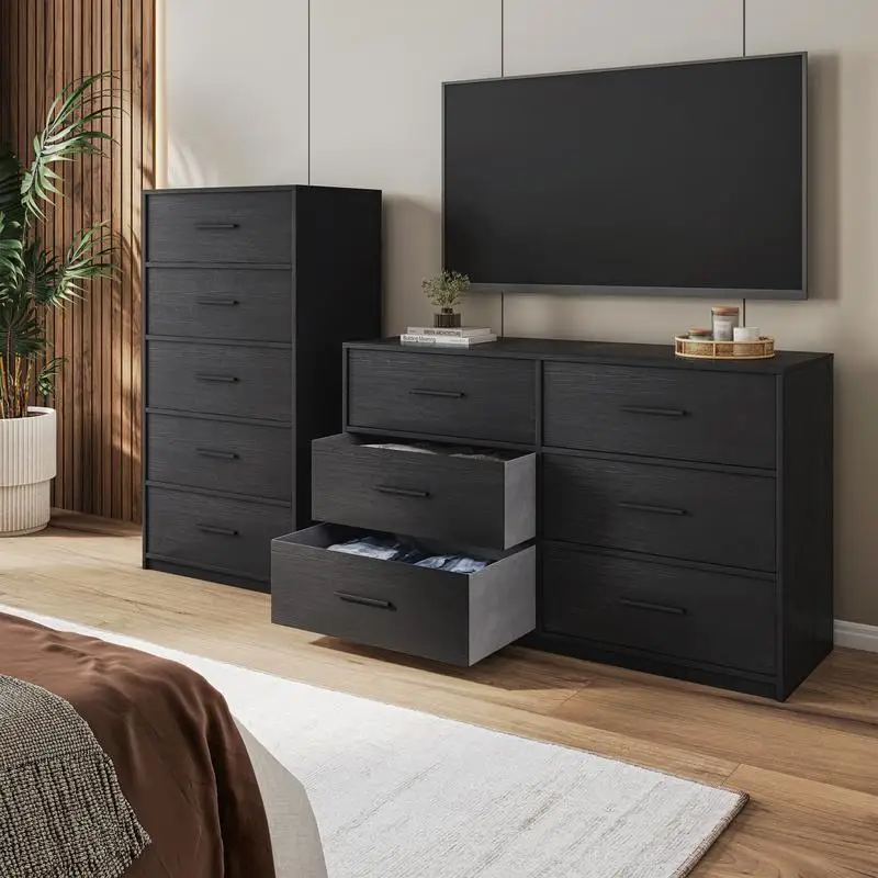 Large 6-Drawer Dresser with Black Fabric Storage Drawers