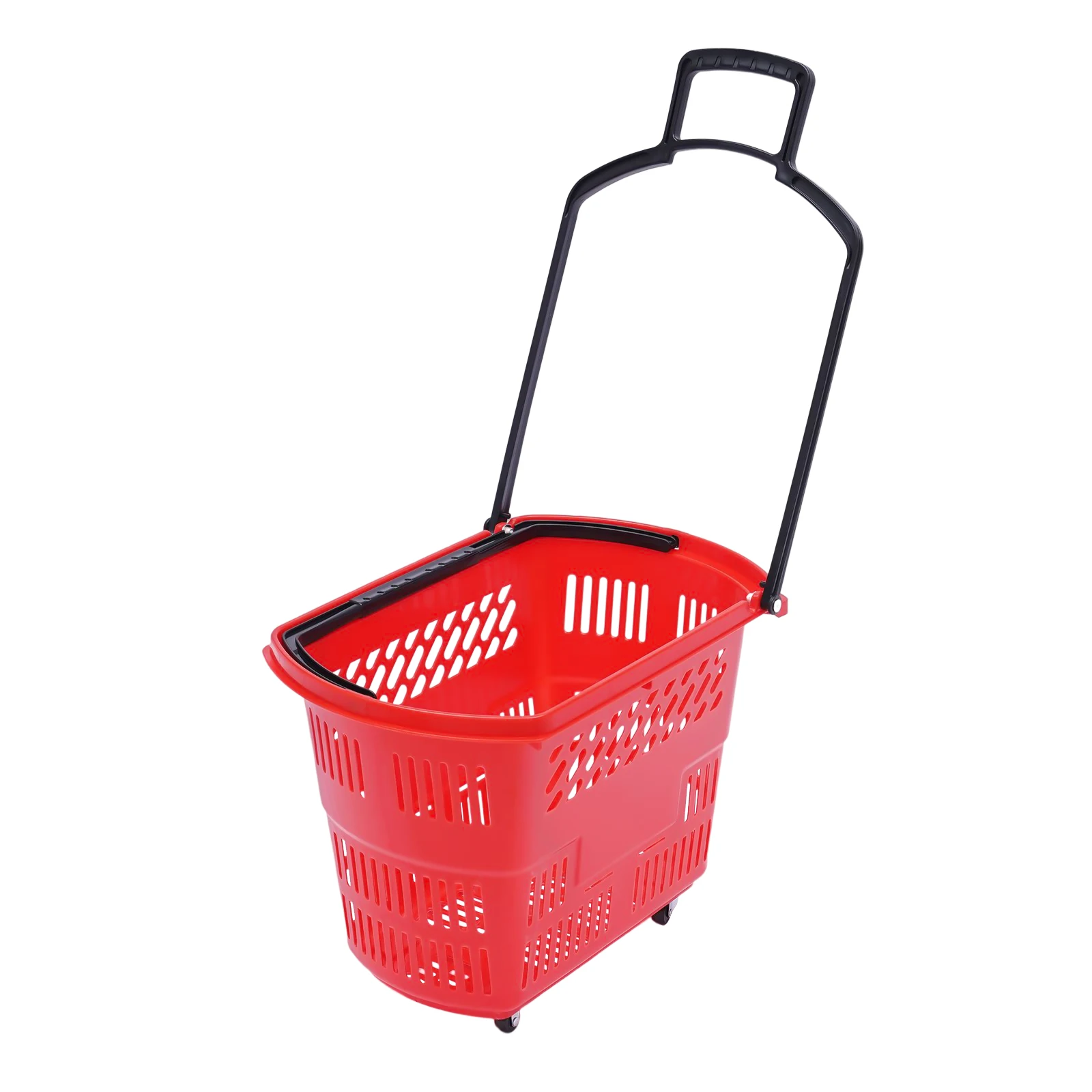 

35L 6PCS Shopping Carts with Wheels and Handle, Red Shopping Basket Plastic Rolling Shopping Basket, Portable Shopping Basket