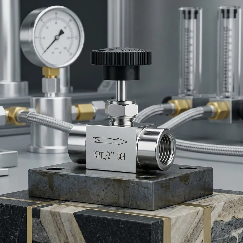 Precision Flow Control Valve with 12 NPT Stainless Steel Body for Oil Water Gas and Utility Line Regulation Tasks