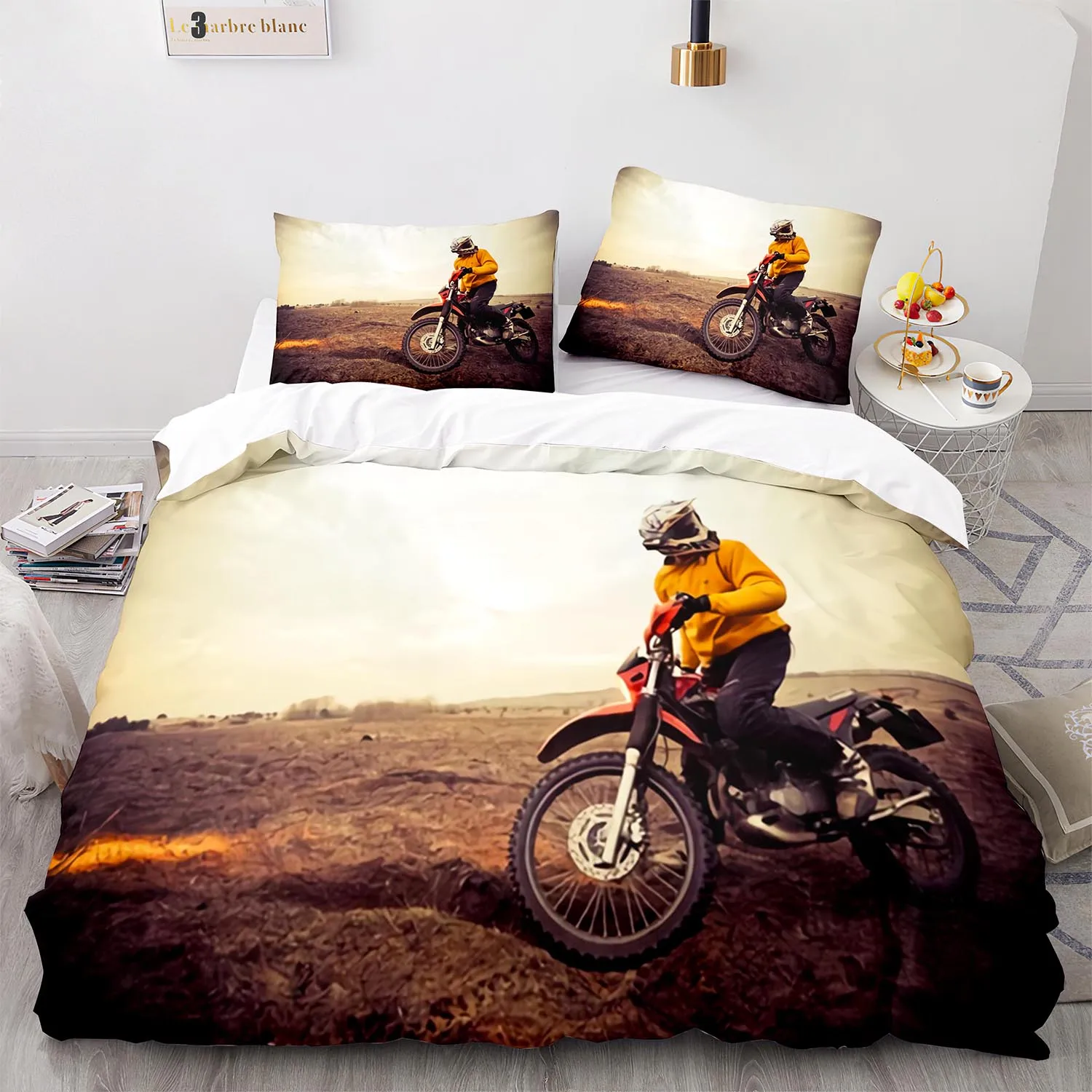 

New Extreme Sport Off-road Stunt Motorcycle Bedding Set Single Twin Full Queen King Size Bed Set Aldult Bedroom Duvetcover 012