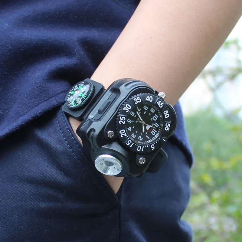 Outdoor Rechargeable LED Wrist Light Hand-worn Glare Flashlight Watch Function Silicone Lighting Night Running Defense